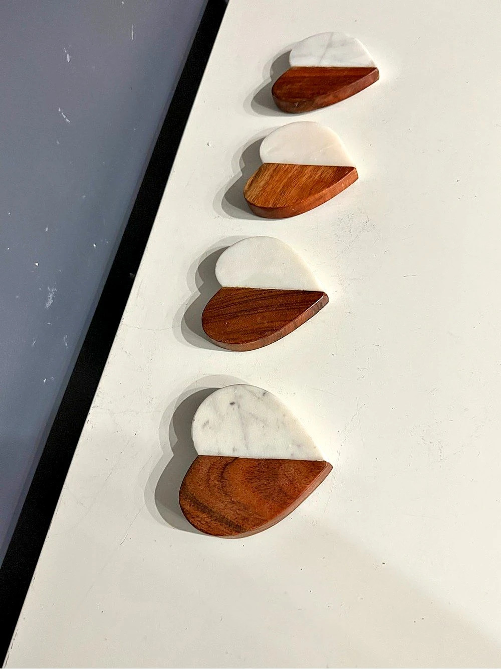 Heart-Shaped Wood & Marble Coasters Set of 4 made in India